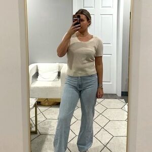 Naadam Sweater Short Sleeve Crewneck Cashmere in Cream